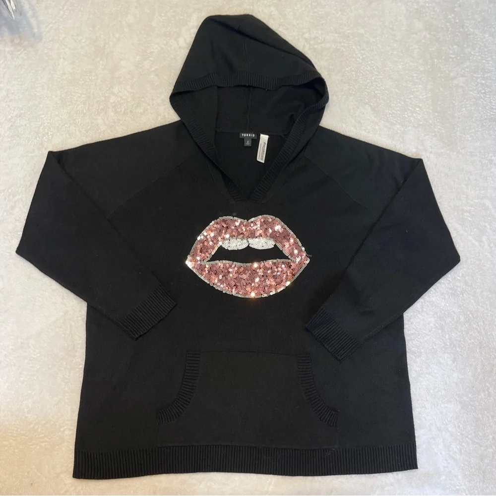 Torrid Raglan‎ Hoodie Sweater Luxe Cozy Sequin Lip Women's 2X